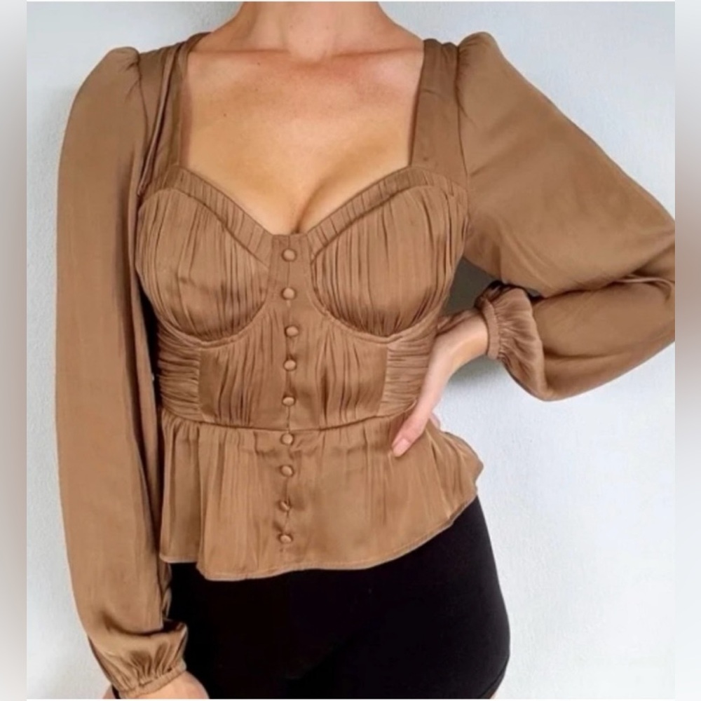 NWT - Joie Golden Cooper Satin Corset Long Sleeve Blouse - Size Medium